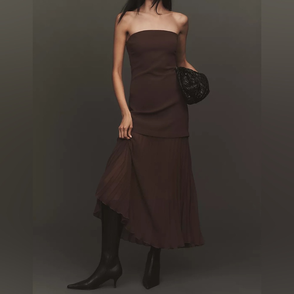 BY ANTHROPOLOGIE STRAPLESS TWOFER PLEATED MIDI DRESS - NWT
